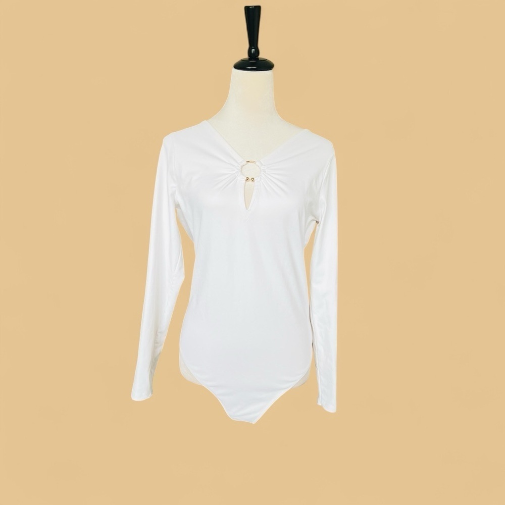 Abercrombie & Fitch Cream Fitted Polo Bodysuit